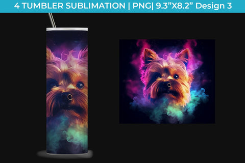Neon Yorkshire Terrier Dog Tumbler Wrap 20 oz Sublimation PNG Bundle Free For Commercial Use Sublimation Sintegra 