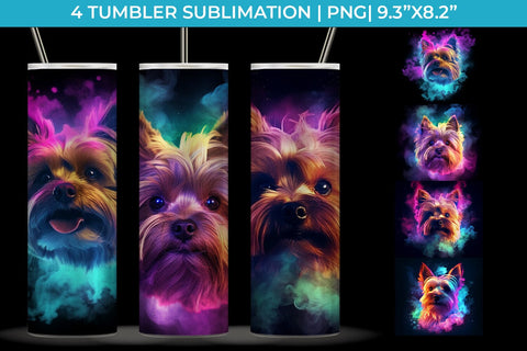 Neon Yorkshire Terrier Dog Tumbler Wrap 20 oz Sublimation PNG Bundle Free For Commercial Use Sublimation Sintegra 