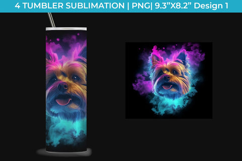 Neon Yorkshire Terrier Dog Tumbler Wrap 20 oz Sublimation PNG Bundle Free For Commercial Use Sublimation Sintegra 