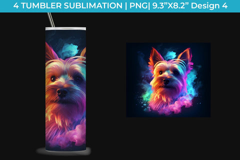 Neon Yorkshire Terrier Dog Tumbler Wrap 20 oz Sublimation PNG Bundle Free For Commercial Use Sublimation Sintegra 