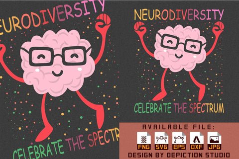 Neurodiversity Celebrate The Spectrum T-Shirt, Brain T-Shirt Print Template Sketch DESIGN Depiction Studio 