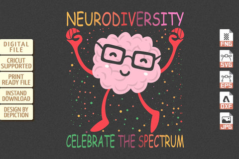 Neurodiversity Celebrate The Spectrum T-Shirt, Brain T-Shirt Print Template Sketch DESIGN Depiction Studio 