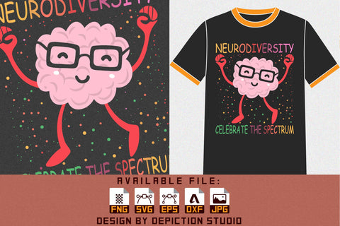 Neurodiversity Celebrate The Spectrum T-Shirt, Brain T-Shirt Print Template Sketch DESIGN Depiction Studio 