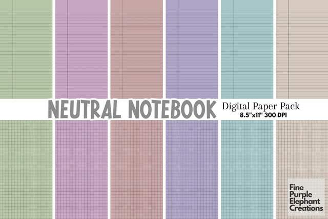 Neutral Notebook Paper | Writing Sheets Digital Pattern Fine Purple Elephant Creations 