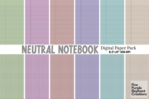 Neutral Notebook Paper | Writing Sheets Digital Pattern Fine Purple Elephant Creations 