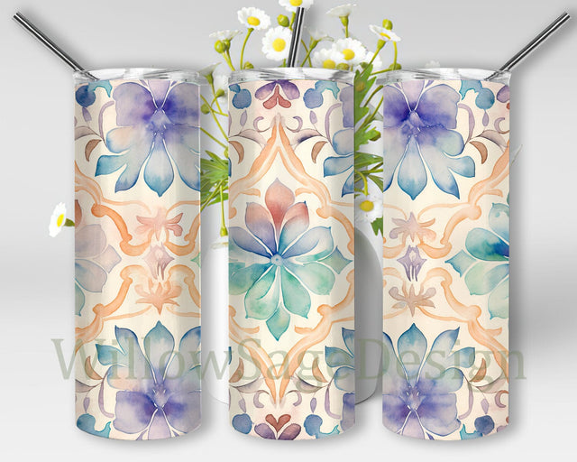 Neutral Watercolour 20oz Skinny Tumbler Png, Neutral Watercolor Flowers Tumbler, Boho Floral Travel Cup For Mom, Digital Download, Instant Download Sublimation WillowSageDesign 
