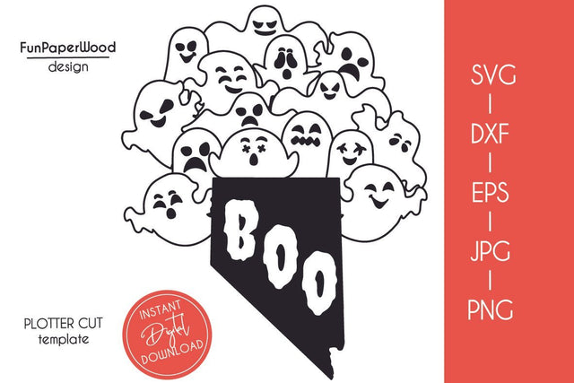 Nevada NV state map Cute Halloween Boo scary ghosts faces SVG DXF EPS PNG JPEG SVG FunPaperWood 