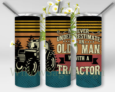 Never Underestimate An Old Man With A Tractor 20oz Skinny Tumbler, Retro Tractor Design Tumbler, Father Farmer Tumbler Png, Tractors Lover Gift, Farming Tumbler Template, Digital Download Sublimation WillowSageDesign 
