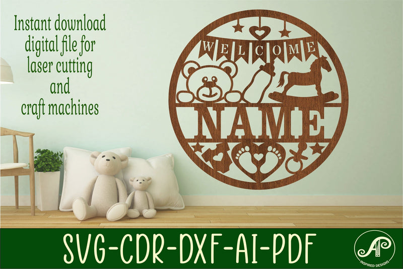 New Baby name sign svg laser cut template - So Fontsy