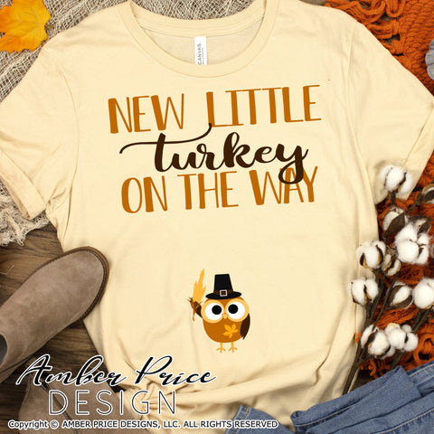 New little turkey on the way SVG | Thanksgiving Pregnancy Reveal SVG PNG DXF | Fall Maternity SVG SVG Amber Price Design 
