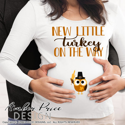 New little turkey on the way SVG | Thanksgiving Pregnancy Reveal SVG PNG DXF | Fall Maternity SVG SVG Amber Price Design 