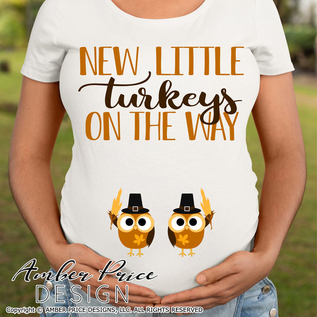 New little turkeys on the way SVG | Thanksgiving TWIN Pregnancy Reveal SVG PNG DXF | Fall Maternity SVG SVG Amber Price Design 