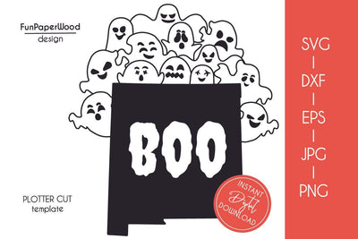 New Mexico NM state map Cute Halloween Boo scary ghosts faces SVG DXF EPS PNG JPEG SVG FunPaperWood 