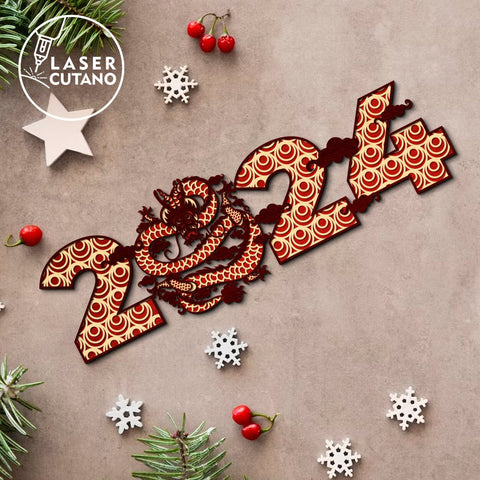 New Year 2024 Multilayer Cut Template, Home Wall Decoration SVG LaserCutano 