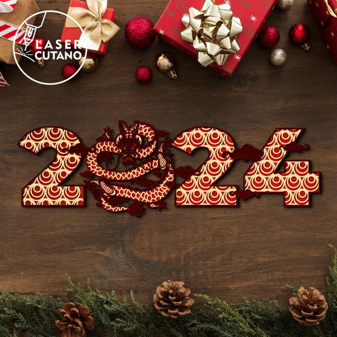 New Year 2024 Multilayer Cut Template, Home Wall Decoration SVG LaserCutano 