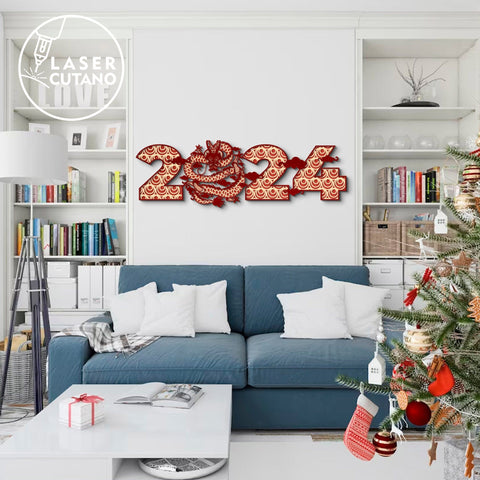 New Year 2024 Multilayer Cut Template, Home Wall Decoration SVG LaserCutano 