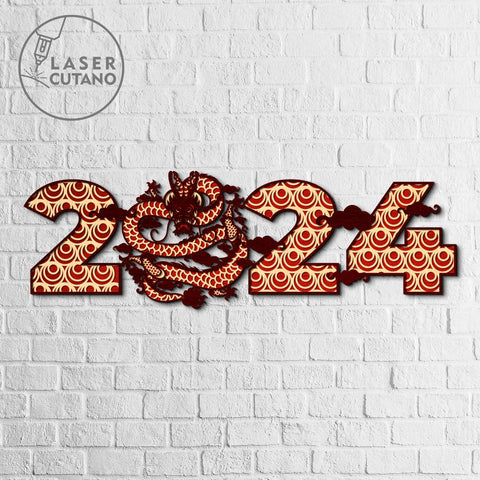 New Year 2024 Multilayer Cut Template, Home Wall Decoration SVG LaserCutano 