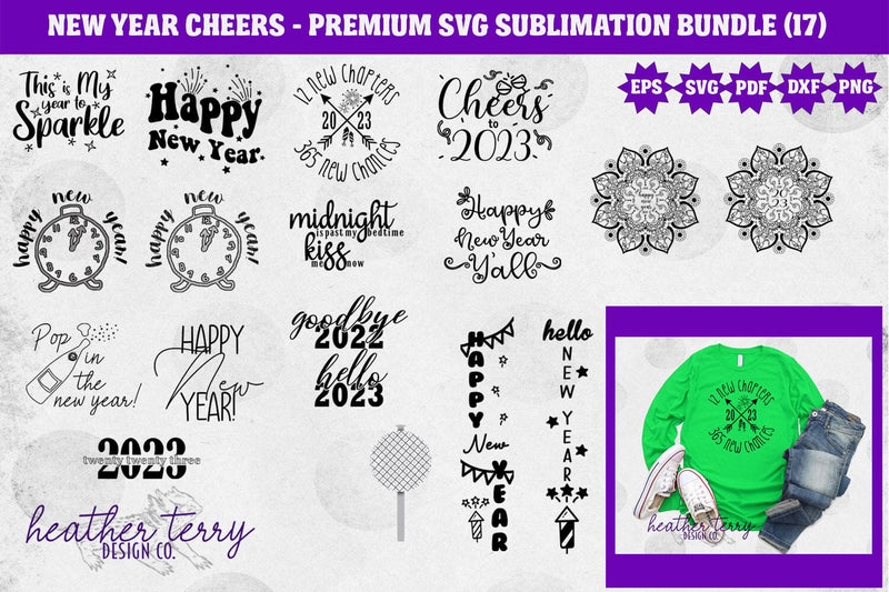 New Year Cheer 2023 Cut File Sublimation Bundle SVG Heather Terry Design Co. 