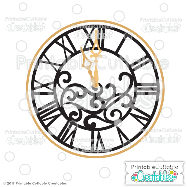 New Year Clock SVG Printable Cuttable Creatables 