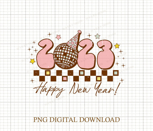 New Year DTF Transfers, Ready to Press, Transfers, Heat Transfer, Direct to Film, Retro Prink New Year 2023, Disco Ball, Cute Girl’s Sublimation DiamondDesign 