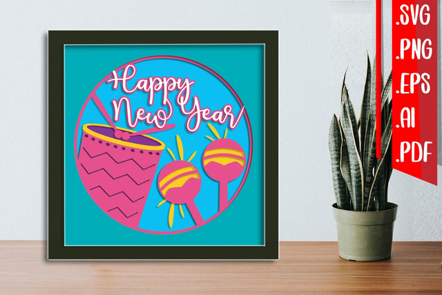 New Year Layered Papercut 4 svg eps png ai pdf 3D Paper zafrans studio 