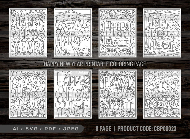 New Year Printable Coloring Page Bundle, PDF Colouring Book, Instant Download, CBP00023 SVG ETC Craft 