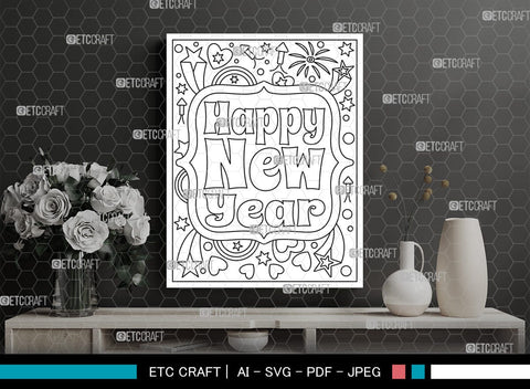 New Year Printable Coloring Page Cut File, PDF Colouring Book, Instant Download, CBP00023 SVG ETC Craft 