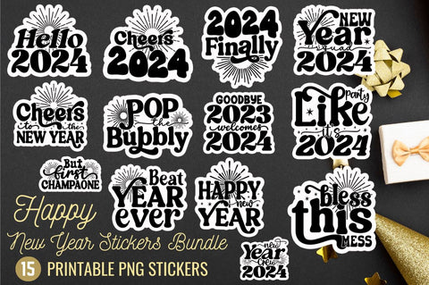 New Year Stickers Bundle, 2024 new year stickers png bundle Sublimation Regulrcrative 