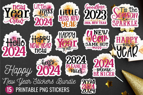 New Year Stickers Bundle Sublimation Regulrcrative 