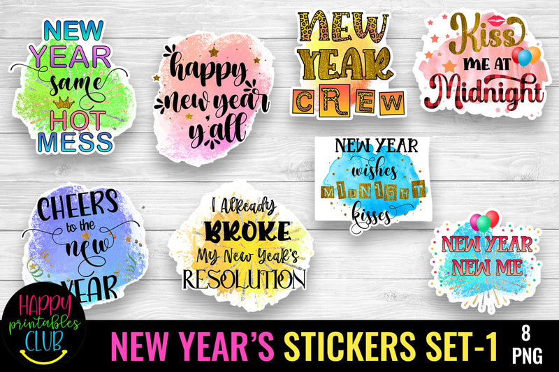 New Year Stickers Printable- Happy New Year Stickers PNG - So Fontsy