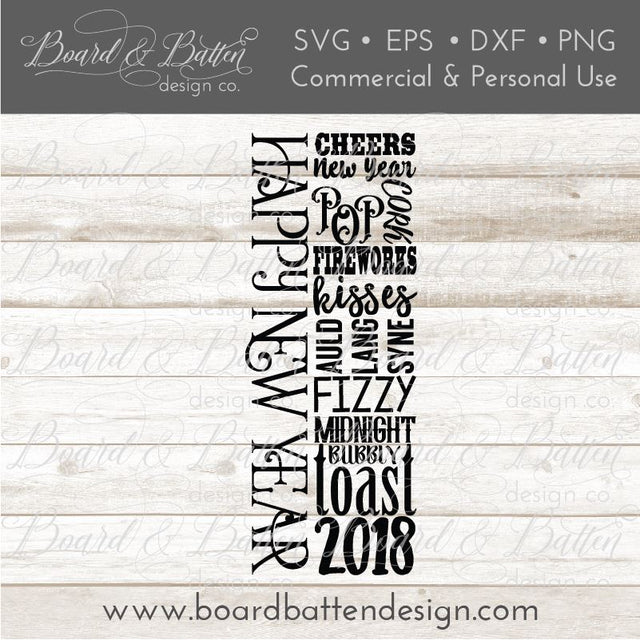 New Year Wine Bottle Subway Art SVG File SVG Board & Batten Design Co 