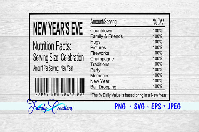 New Year's Eve Nutrition Label SVG Family Creations 