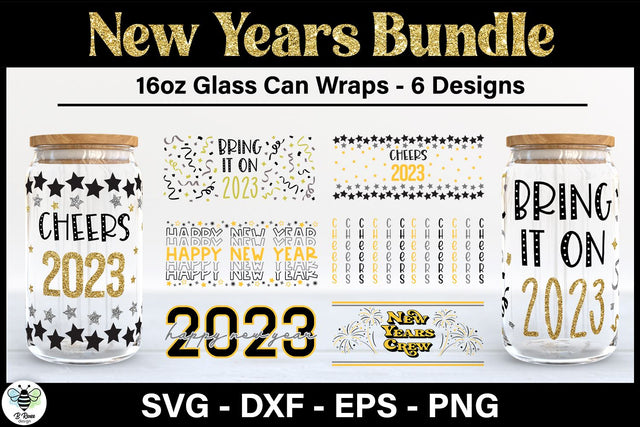 New Years Glass Can SVG Bundle | New Years Eve Can Glass Wraps SVG B Renee Design 