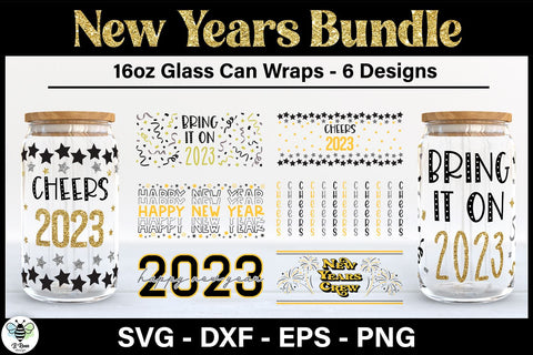 New Years Glass Can SVG Bundle | New Years Eve Can Glass Wraps SVG B Renee Design 