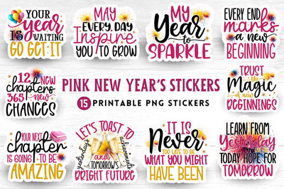 New Year's Inspirational Sticker Bundle, New Year Stickers PNG Bundle Sublimation Regulrcrative 