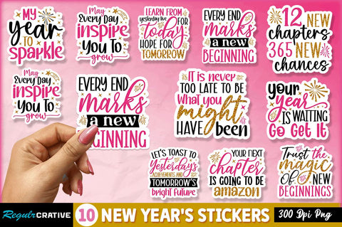 New Year's Inspirational Stickers Png Bundle Sublimation Regulrcrative 