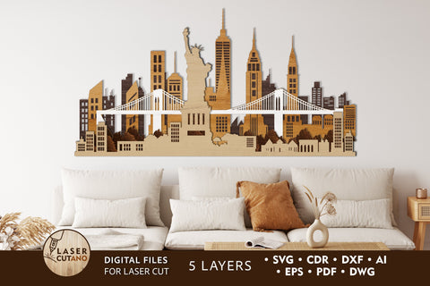 NEW YORK City Multilayer Laser Cut Files for Cut Wood or Cricut, Paper Craft, SVG, 3D Designs SVG LaserCutano 