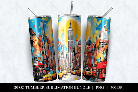 New York Pop Art 20 oz Skinny Tumbler Sublimation Design PNG Sublimation BijouBay 