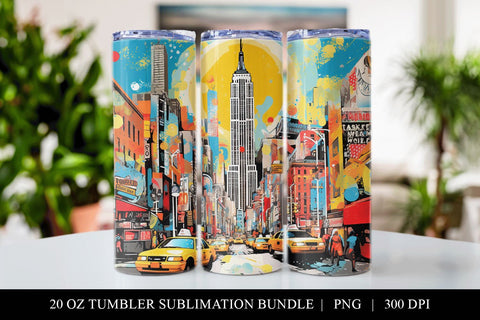 New York Pop Art 20 oz Skinny Tumbler Sublimation Design PNG Sublimation BijouBay 