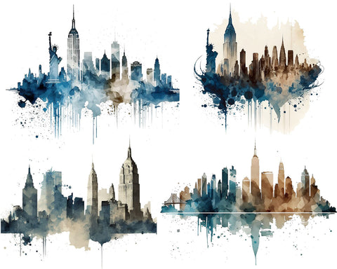 New York Skyline Watercolor PNG Sublimation nikola 