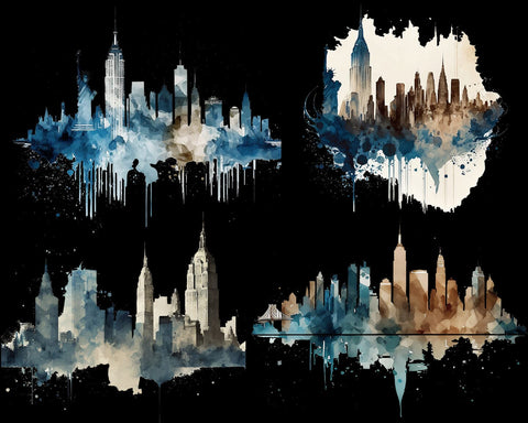 New York Skyline Watercolor PNG Sublimation nikola 