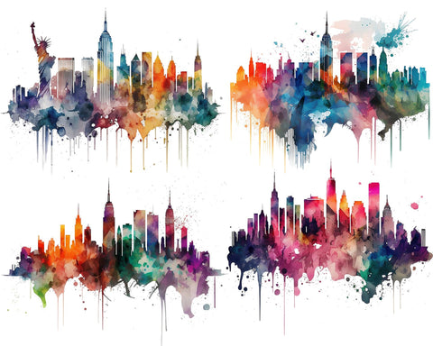 New York Skyline Watercolor PNG Sublimation nikola 