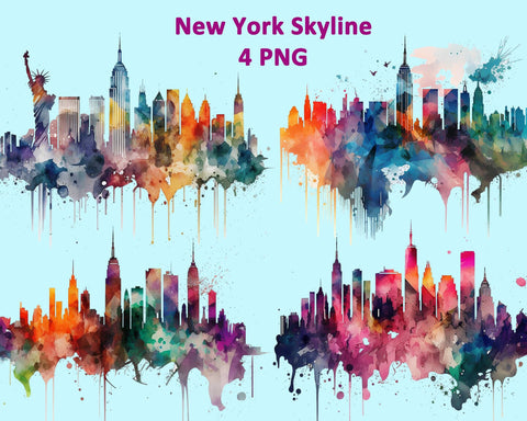 New York Skyline Watercolor PNG Sublimation nikola 