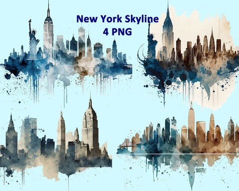 New York Skyline Watercolor PNG Sublimation nikola 