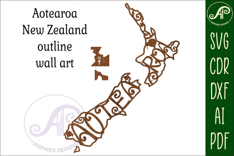 New Zealand Aotearoa with designs outline SVG laser cut file SVG APInspireddesigns 