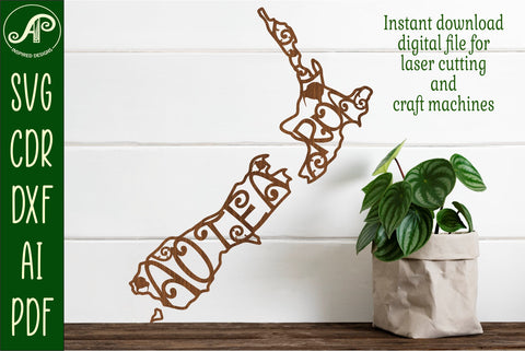 New Zealand Aotearoa with designs outline SVG laser cut file SVG APInspireddesigns 