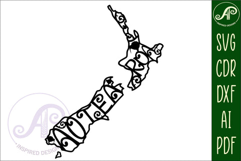 New Zealand Aotearoa with designs outline SVG laser cut file SVG APInspireddesigns 