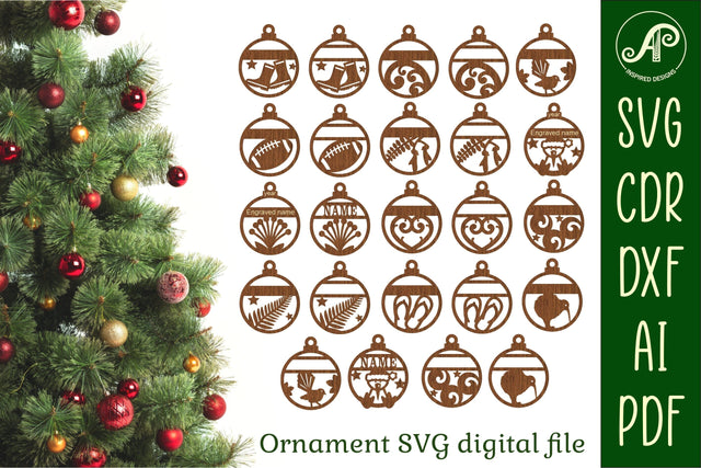 New Zealand Christmas Ornaments, 12cute designs SVG laser SVG APInspireddesigns 