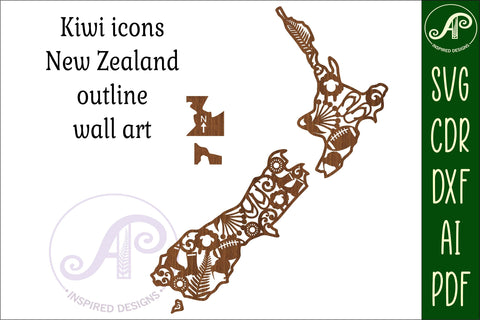 New Zealand icons with designs outline SVG laser cut file SVG APInspireddesigns 