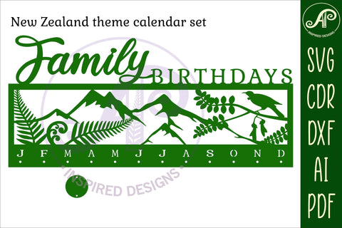 New Zealand theme Calendar set SVG laser cut file SVG APInspireddesigns 